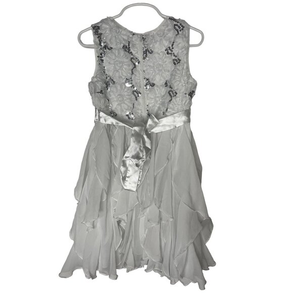Knit Works Girls 6 Silver Sequin Party Dress Ruffle Chiffon Layered Skirt - Picture 2 of 8